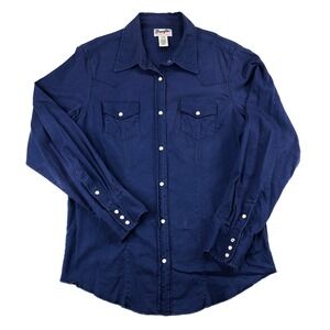 Wrangler Wrancher Western Shirt Denim Rancher Long Sleeve Blue Pearl Snap Large